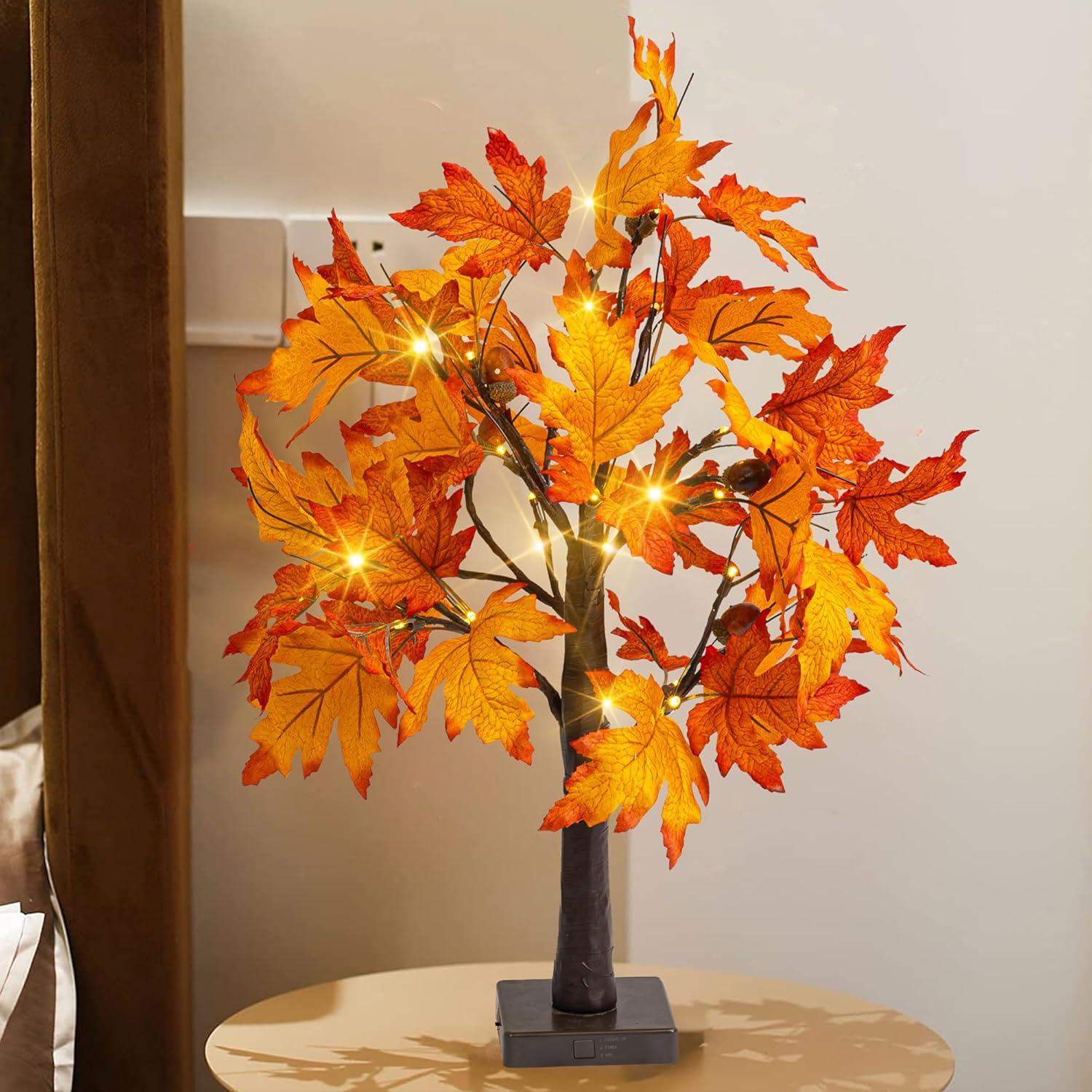 2 Pack 24 Inch Lighted Thanksgiving Fall Maple Tree Decor, 24 LED Battery Operated Decorations Artificial Tree with Timer for Indoor Home Room Holiday Xmas Party - Image 7