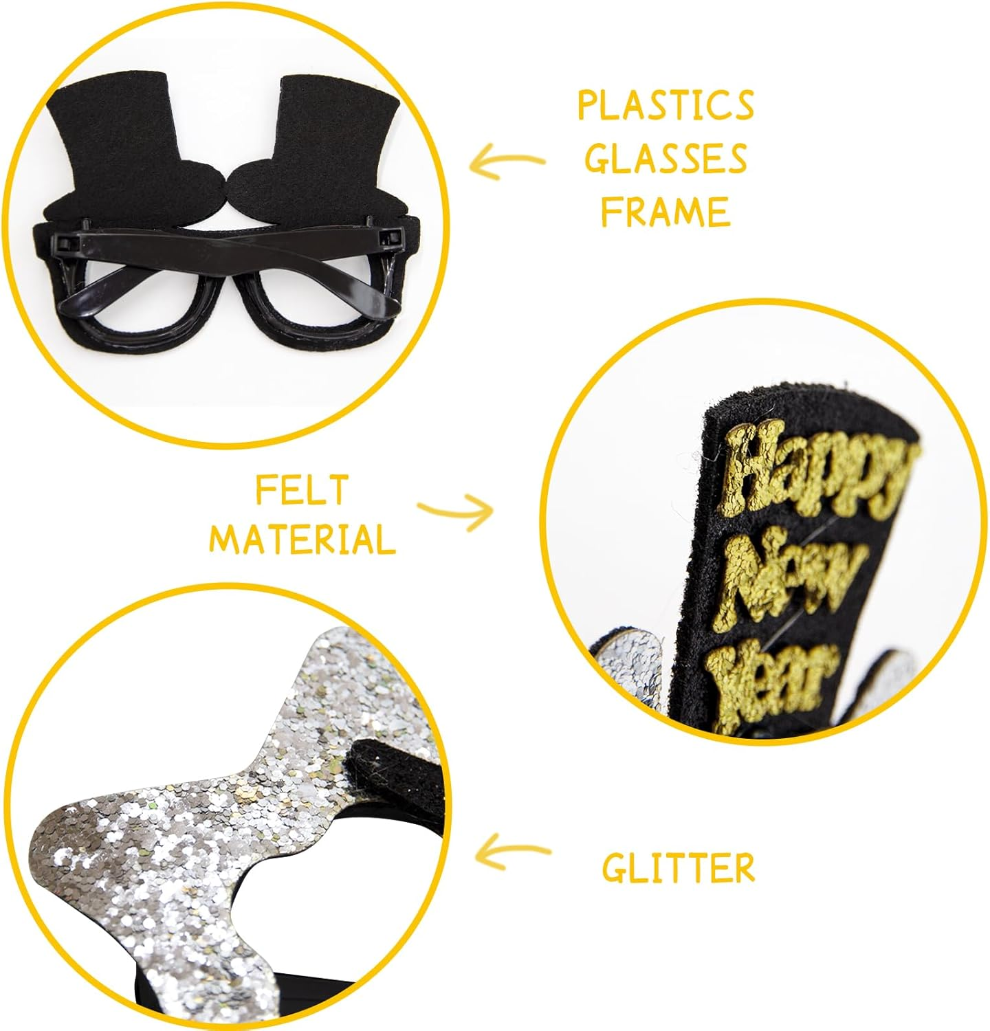 Happy New Years Eve Party Supplies 2026 Party Favors 12 Hats 6 Felt Plastic Frame Glitter Glasses 12 Blowouts New Year Decorations NYE Party Favors Squawkers Noisemakers - Image 5