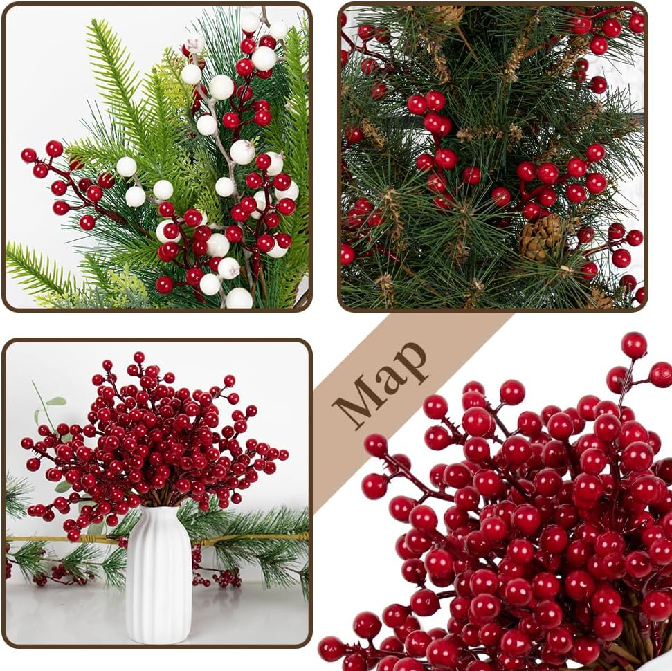 32 Pack Christmas Tree Decorations, Artificial Red Berry Stems 6.5 Inch Christmas Berry Picks with Holly Berries for Xmas Winter Holiday Home DIY Ornaments - Image 7