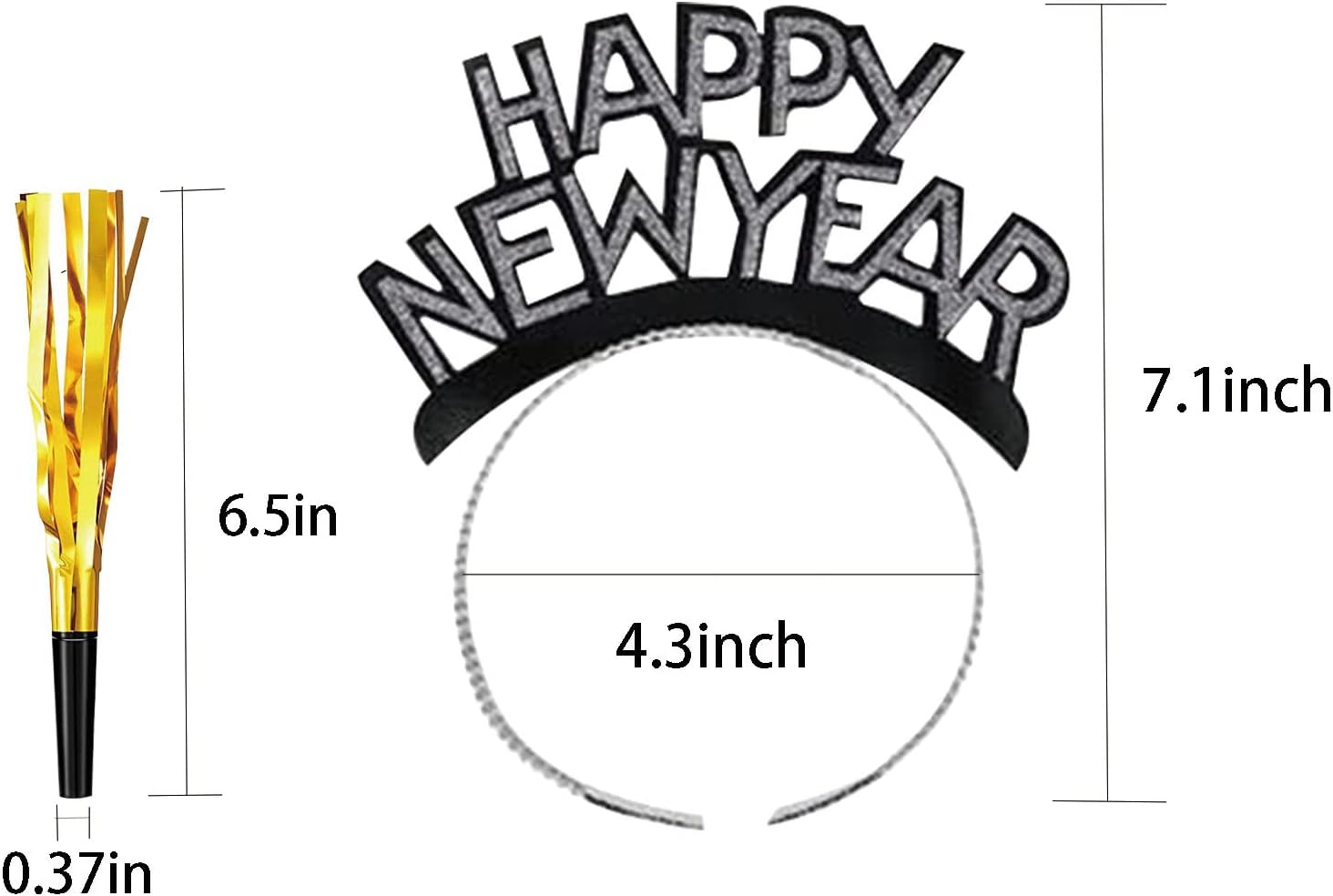 24 Pieces New Years Eve Party Supplies 2026,Happy New Year Headband Tiara,Metallic Fringed Noise Makers Gold Sliver for Kids and Adults - Image 5
