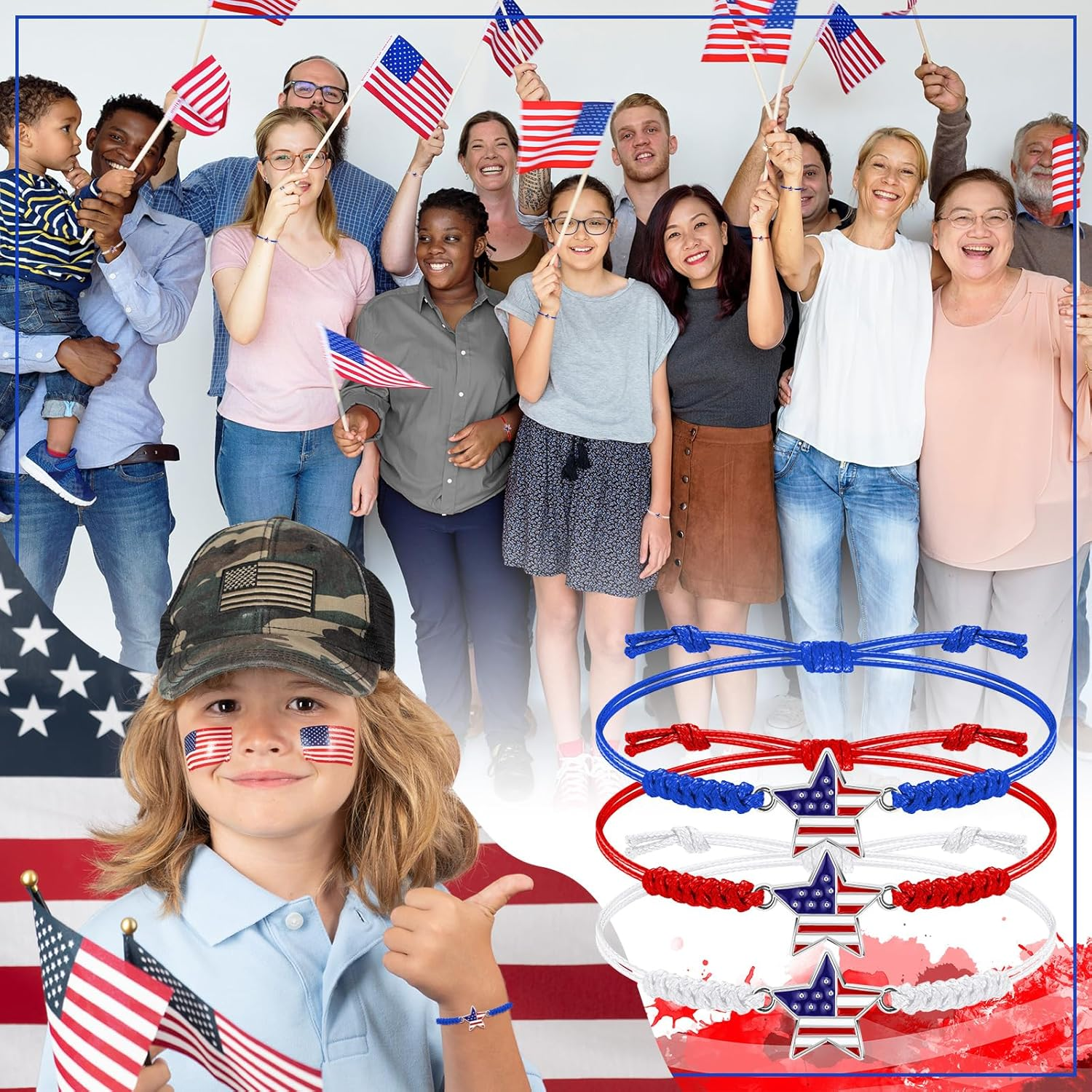 24 Pcs 4Th of July Bracelets Red White and Blue American Flag Star Woven Adjustable Bracelets Patriotic Party Favors USA Flag Jewelry for Women Independence Day Accessories Souvenirs Gifts - Image 4