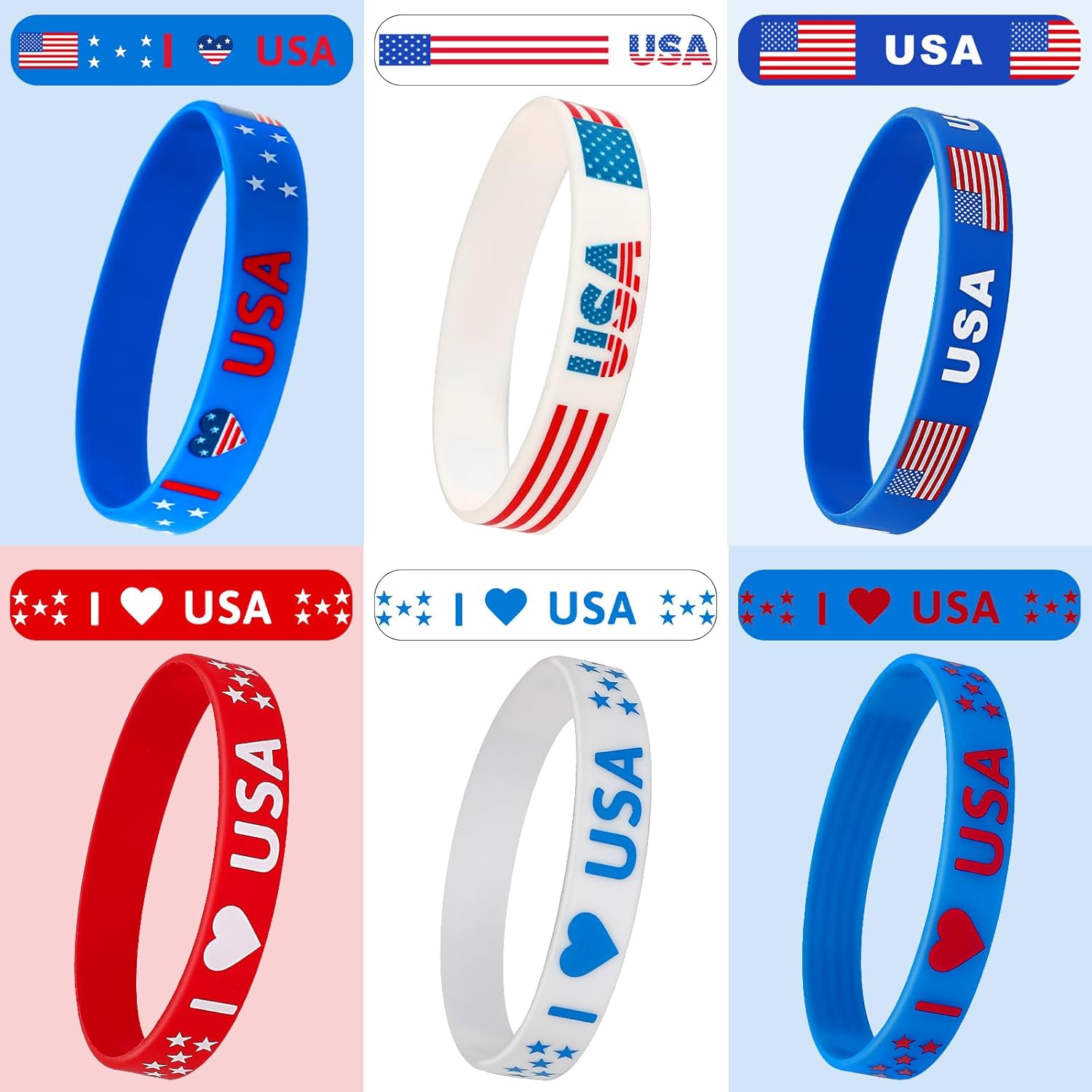 24Pcs 4Th of July Party Favors Silicone Bracelets USA American Flag Red White and Blue Rubber Wristbands for Patriotic Independence Day Party Gifts Holiday Decorations Supplies (6 Designs) - Image 3