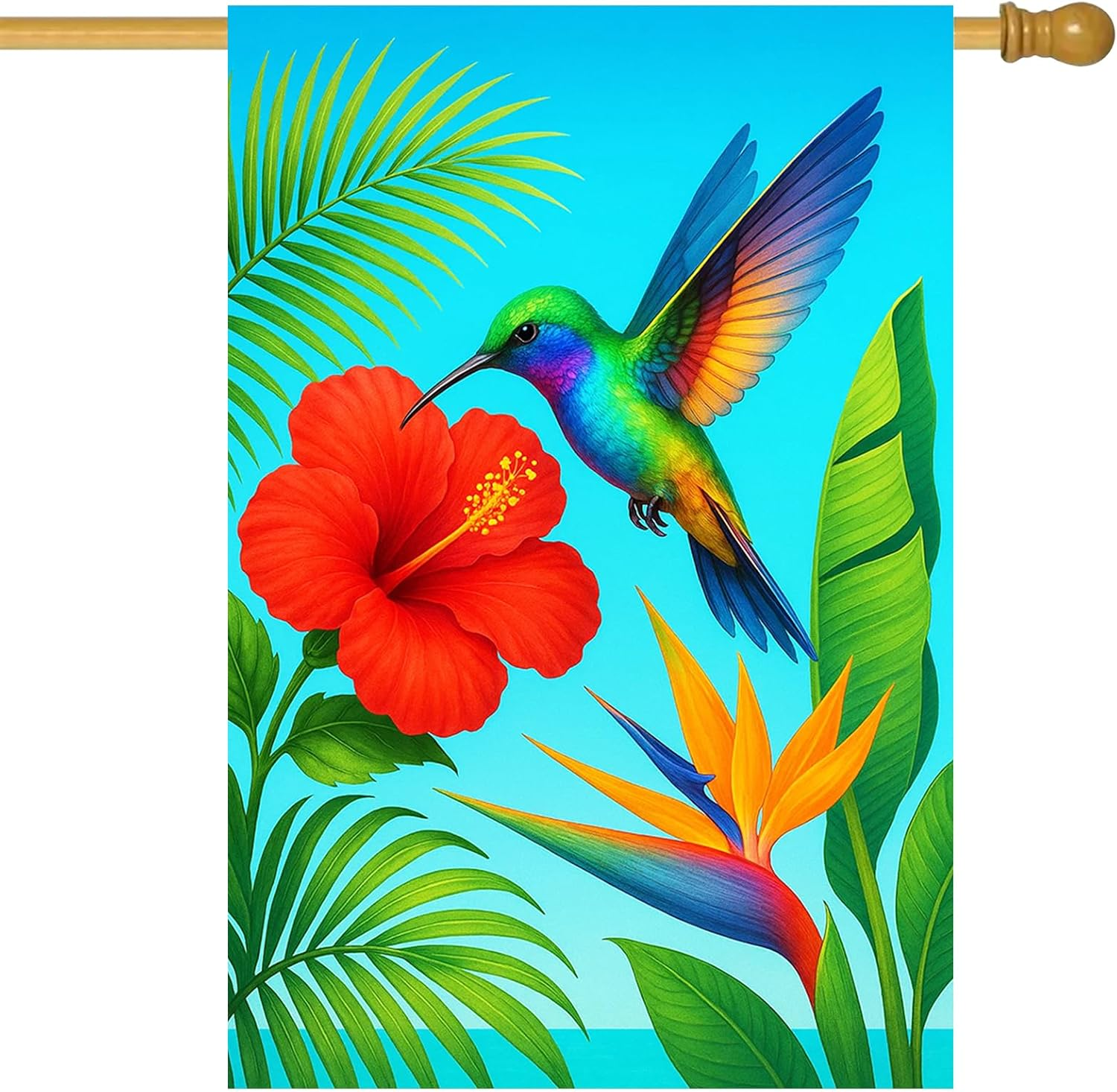 Spring Summer House Flag 28 X 40 Inch Double Sided Garden Flag Tropical Hummingbird and Hibiscus Flower for Summer Yard Banner Porch Outdoor Decor Welcome House Flag