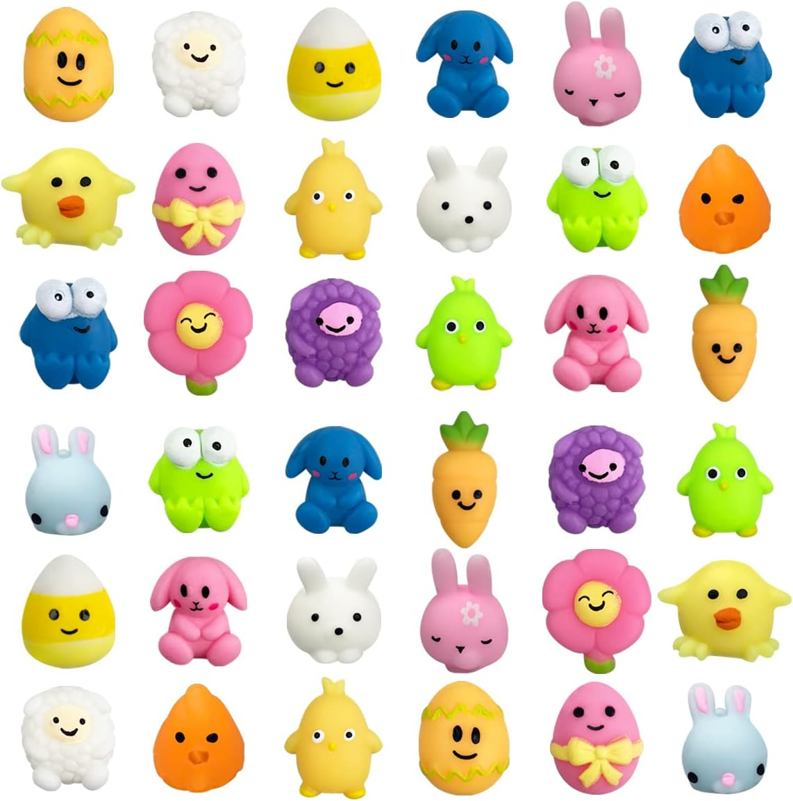 36 PCS Easter Mochi Squishy Toys Stress Relief Squishies for Kids Boys Girls Toddlers Easter Basket Stuffers Egg Fillers Gifts Party Favors