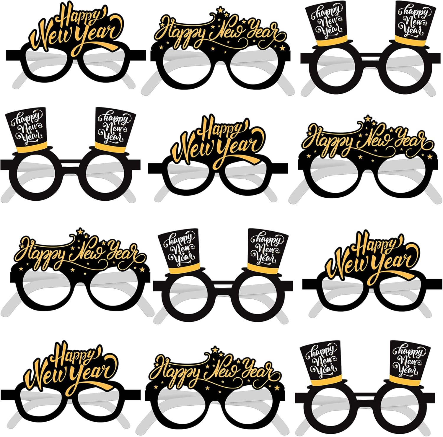 , Happy New Year Glasses 2026 - Pack of 12 | New Years Eve Glasses, New Years Eve Party Supplies 2026