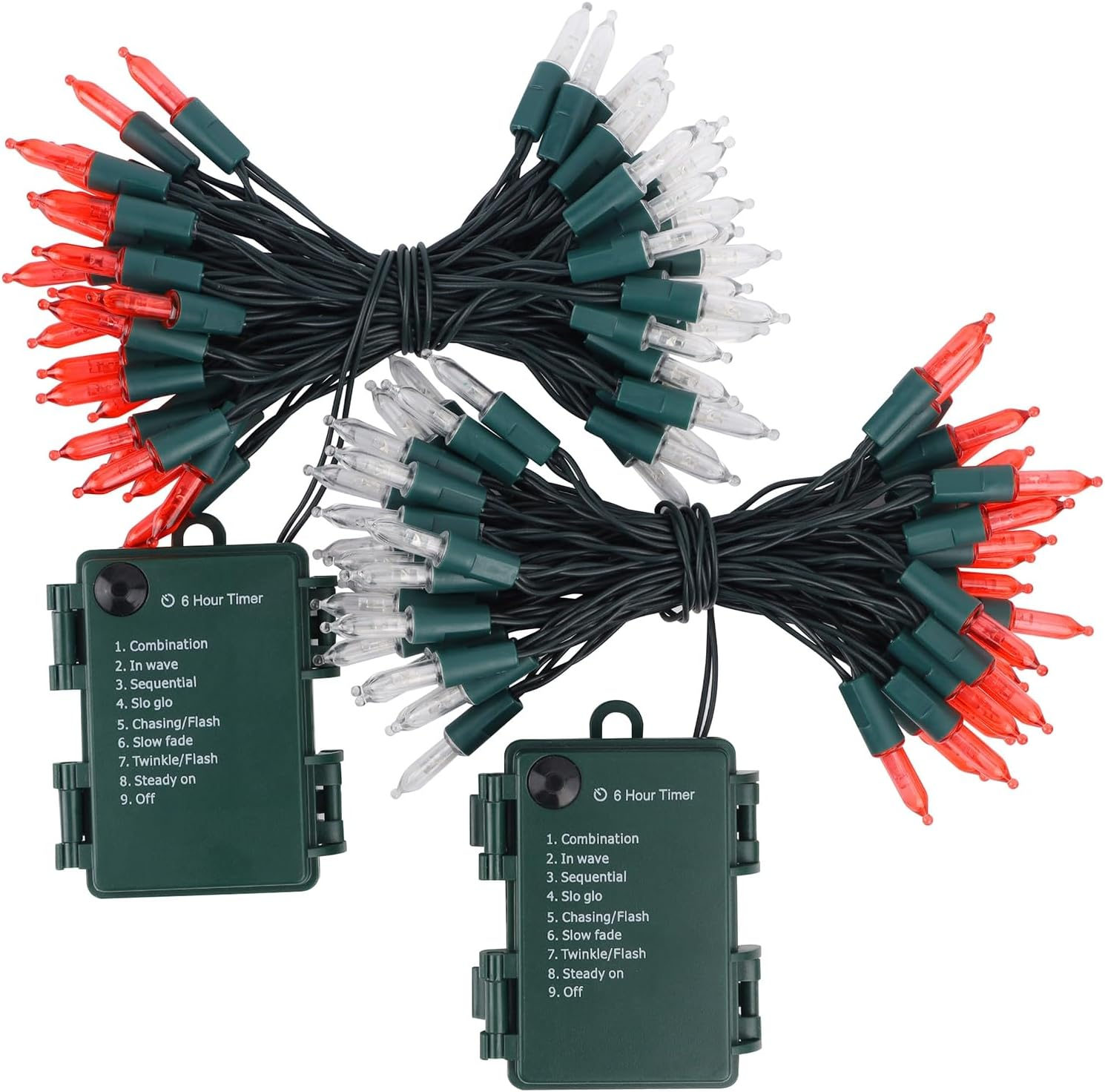 2 Pack 50 LED Outdoor Christmas Lights, 16FT Battery Operated Mini String Lights with 8 Modes & Timer, Xmas Tree Lights Waterproof for Patio Garden Party Wedding Holiday Decor, Red & White - Image 7