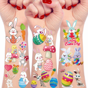 Easter Basket Stuffers Decorations Temporary Tattoos Gifts for Teens Kids, 110Pcs Easter Egg Bunny Party Favors Stickers Fake Tattoo Decoration Basket Stuffers Decoration Indoor Gifts for Kids