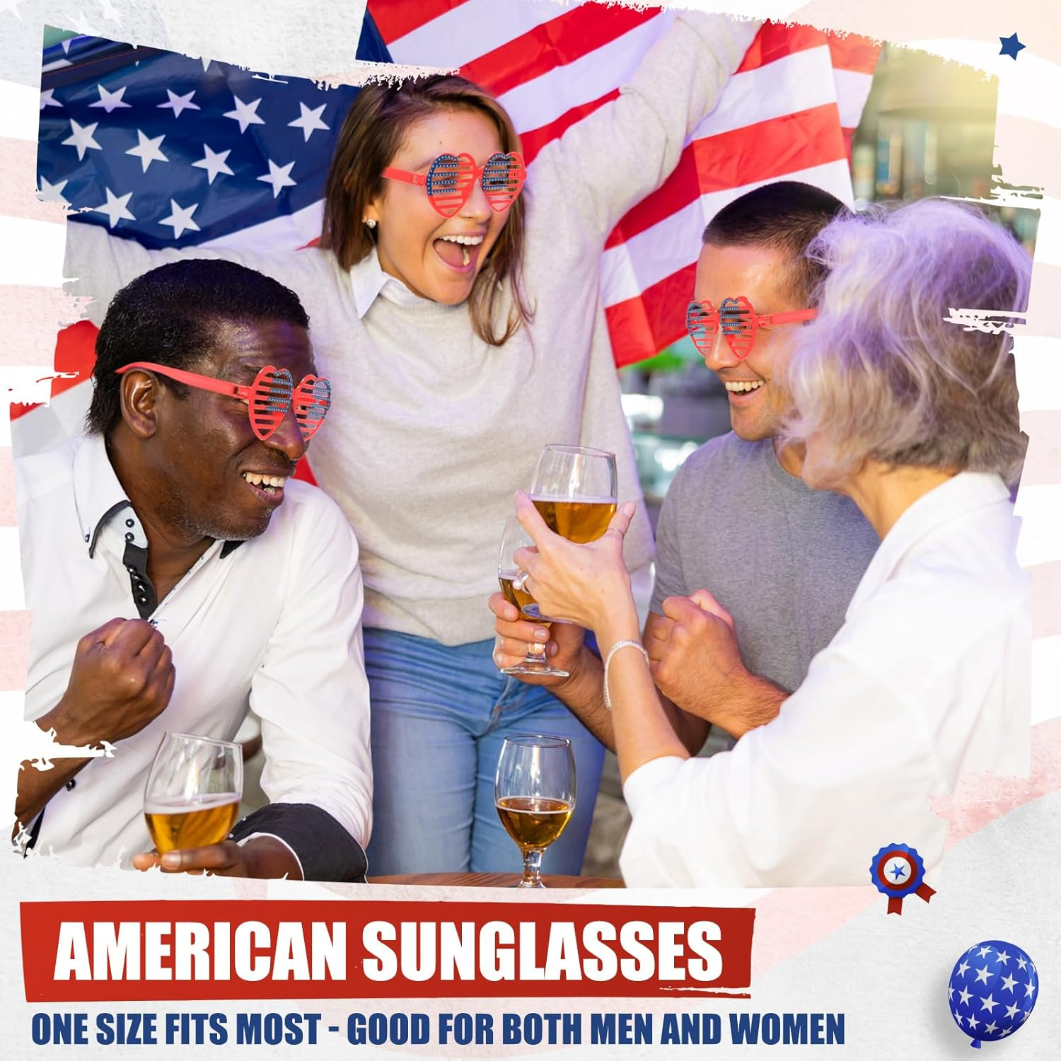 28 Pcs Patriotic Glasses American Flag Shutter Glasses Plastic Heart Shaped Sunglasses USA Independence Day Party Favors, Patriotic Decorations Red White and Blue Sunglasses - Image 6