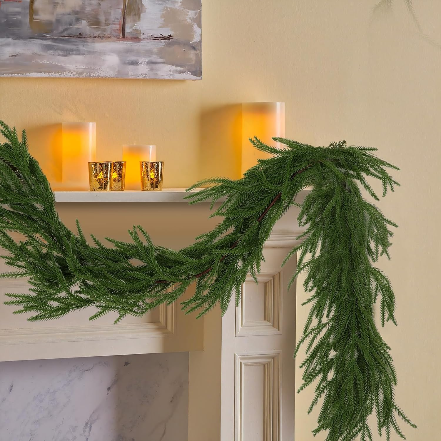 2 Pcs 6 Ft Artificial Norfolk Pine Garlands, Real Touch Winter Pine Garland, Green Artificial Greenery Garland for Table, Mantle, Wall, Indoor, Outdoor Christmas Decorations (2, 6 FT) - Image 8