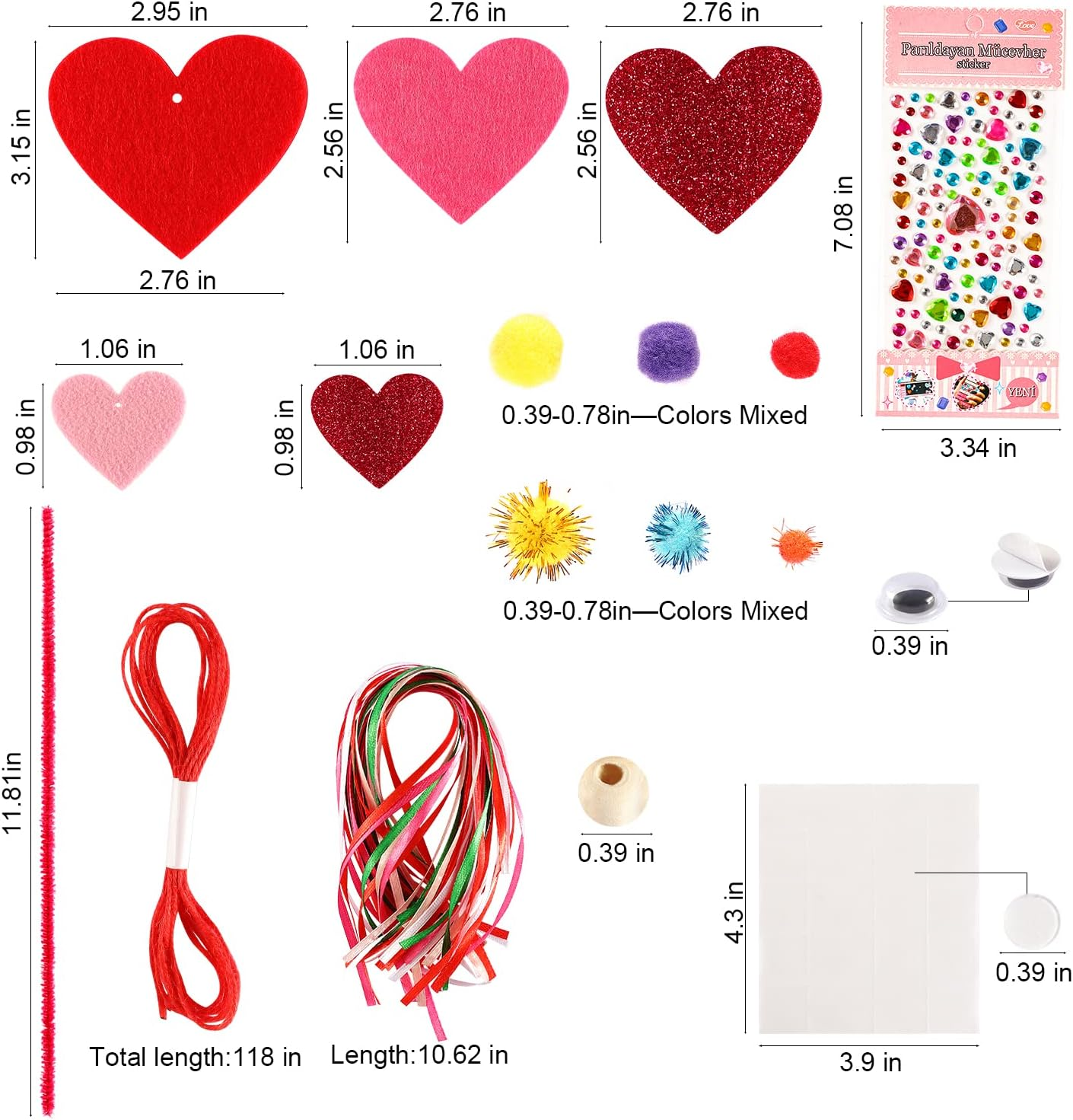 Valentine'S Day Crafts for Kids - 361PCS DIY Heart Craft Set for School Gift, 108 Hearts, 50 Googly Eyes, 60 Pom Poms, 36 Wooden Beads, Craft Supplies for Party Favor Decoration - Image 4