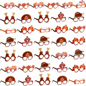 24 Pcs Thanksgiving Turkey Eyeglasses, Turkey Eyewear Frame Pumpkin Maple Leaves Photo Props for Kids Thanksgiving Harvest Party Decoration and Accessories (One Size Fits All)