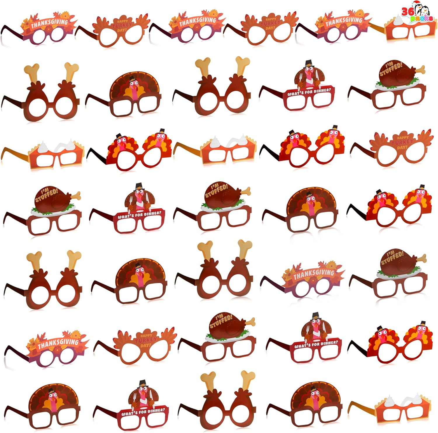 24 Pcs Thanksgiving Turkey Eyeglasses, Turkey Eyewear Frame Pumpkin Maple Leaves Photo Props for Kids Thanksgiving Harvest Party Decoration and Accessories (One Size Fits All)