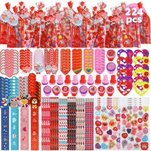 224 Pcs Valentines Day Goodie Bags for Kids, Classroom Exchange 28 Pack Valentines Day Gifts for Students from Teacher Valentine Treats for Kids