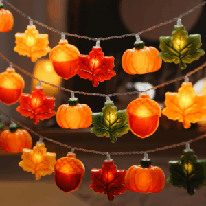 Fall Decor Lights, 9.8FT 20 LED Thanksgiving String Lights, Battery Operated (Not Included) with Timer Function and 8 Flash Modes, Pumpkin, Maple Leaf, Acorn Light for Autumn Home Indoor Decor