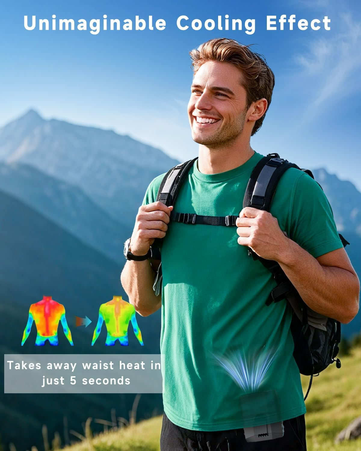 2025 Smart Portable Rechargeable Fan with LED Light & 25H Runtime, 4-Speed 9200RPM Turbo Cooling Personal Waist Fan, Wearable Neck & Belt Clip for Camping, Outdoor, Hiking - Black - Image 5