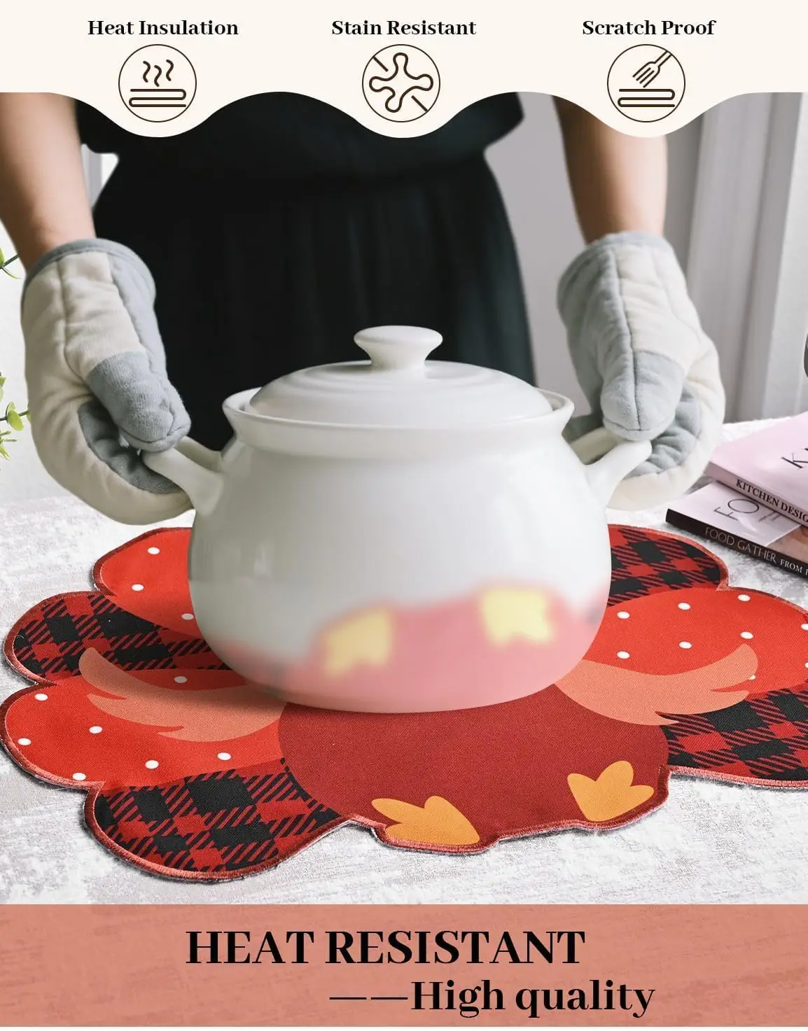 Red Placemats Set of 4, Turkey Table Mats for Easter & Thanksgiving, Washable Fall Place Mats for Kitchen Dining Party Decoration - Image 7