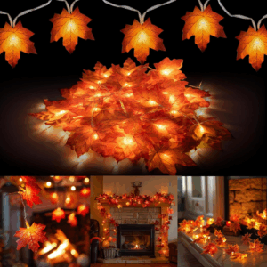 2 Pack Thanksgiving Maple Leaf String Lights, Total 20FT 40 LED Battery Operated Lighted Fall Leaves Garland, Thanksgiving Decorations for Indoor Outdoor Autumn Harvest Decor