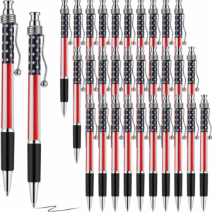 32 Pcs American Flag Ballpoint Pen USA Patriotic Themed 1.0 Mm Independence Day Black Gel Ink Ballpoint Pens for Writing Signing Home School Office Supplies Party Decor Favor(Classic)