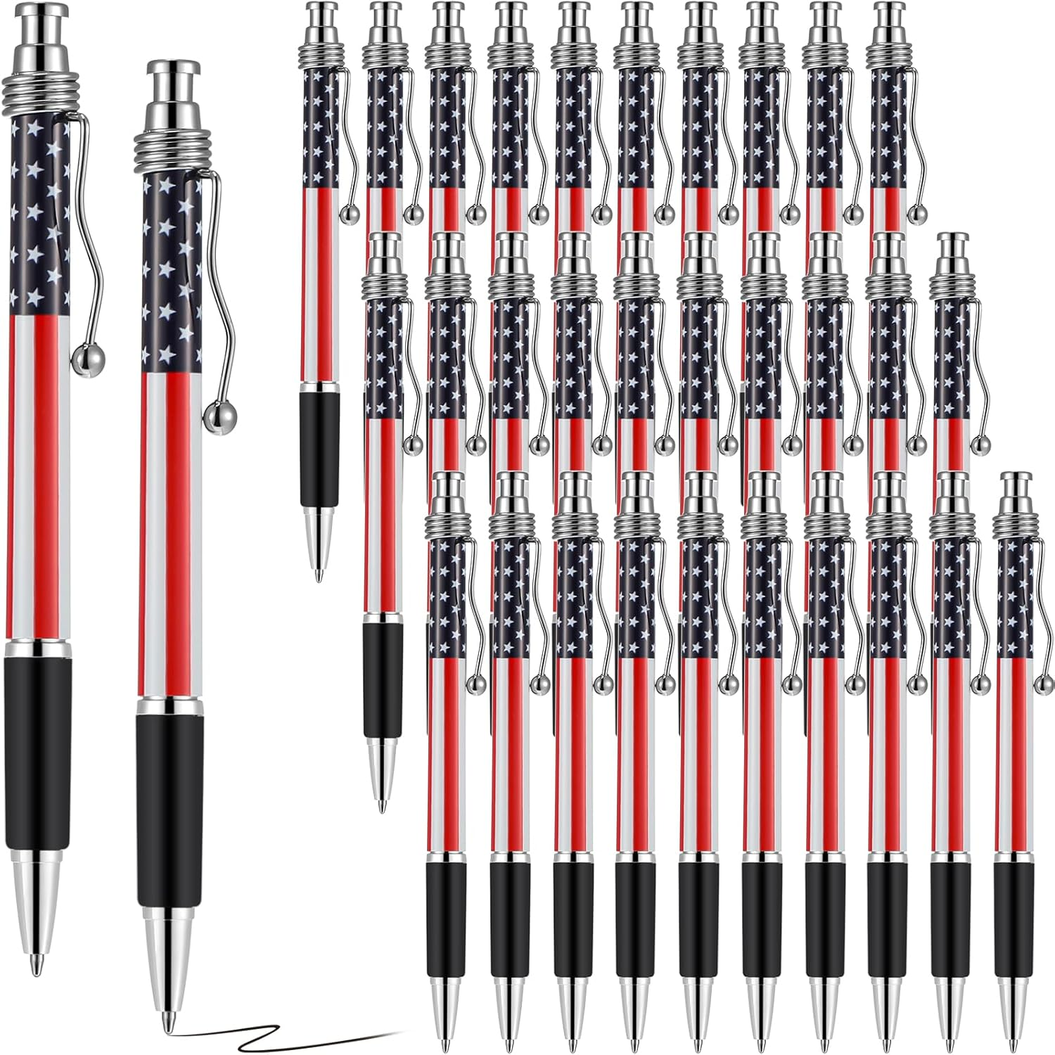 32 Pcs American Flag Ballpoint Pen USA Patriotic Themed 1.0 Mm Independence Day Black Gel Ink Ballpoint Pens for Writing Signing Home School Office Supplies Party Decor Favor(Classic)