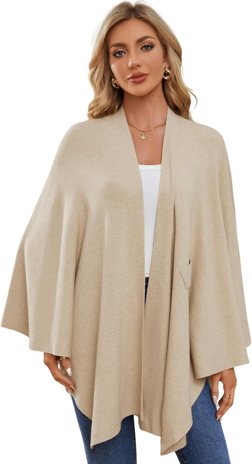 Women'S Elegant Shawl Wraps Soft Open Front Poncho Sweater for Spring Fall Winter - Image 3