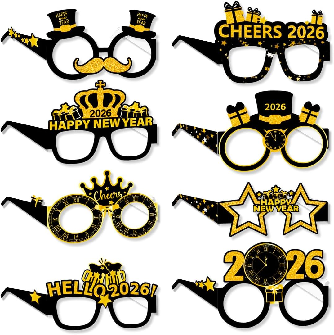 16 Pcs 2026 Happy New Year Glasses Frame Party Fun Photo Props Paper Glasses Frame New Year Gift Ball Selfie Supplies Decoration - Image 5