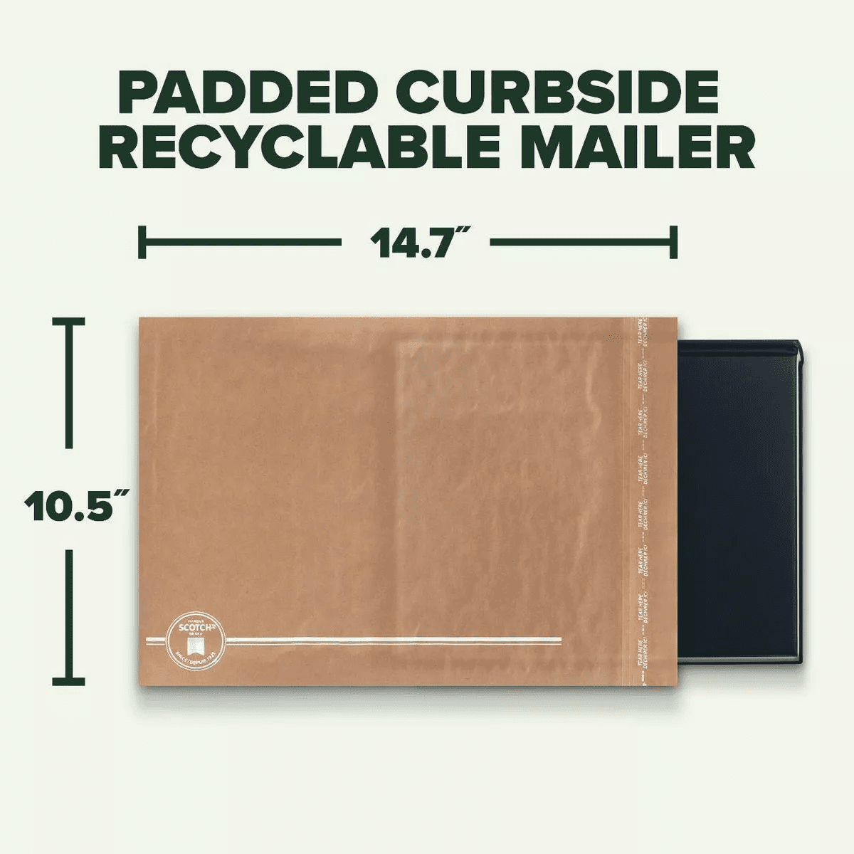 Scotch 10.5"X14.7"Curbside Recyclable Mailer Size 5: Self-Adhesive Padded Shipping Envelopes, Tan - Image 3