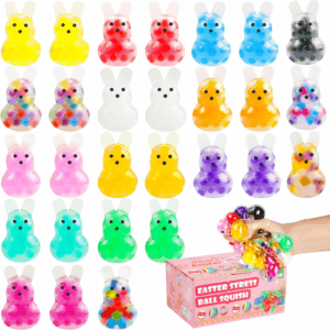 28Packs Easter Bunny Stress Balls,Easter Basket Stuffers,Easter Squishy Squeeze Balls Bulk Fidget Toys for Adults,Stress Relief Balls,Easter Gifts Party Favors (Colorful-28)