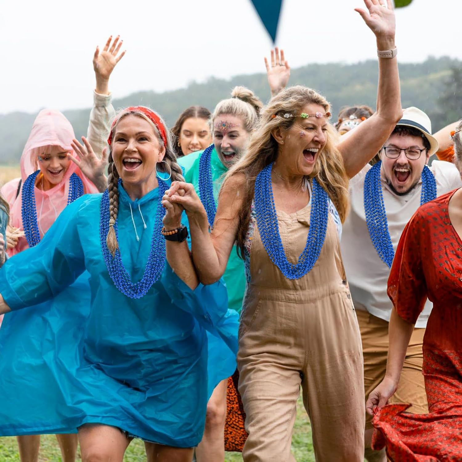 100 PCS Blue Bead Necklace, Blue Mardi Gras Beads Christmas Necklaces, 33" 4Th of July Patriotic Beaded Necklace, Parade Throw Accessories for Independence Day Mardi Gras Hanukkah Pirate Theme Party - Image 3