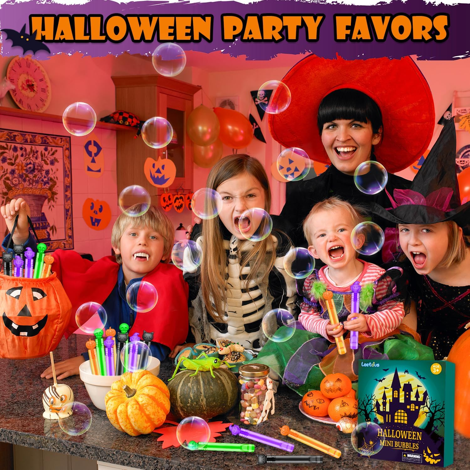 Halloween Party Favors Goodie Bag Stuffers for Kids 32 PCS, Mini Bubble Wands for Toddlers, Small Boo Trick or Treat Basket Bucket Fillers, Birthday Classroom Games Activities Supplies Prizes Gifts - Image 6