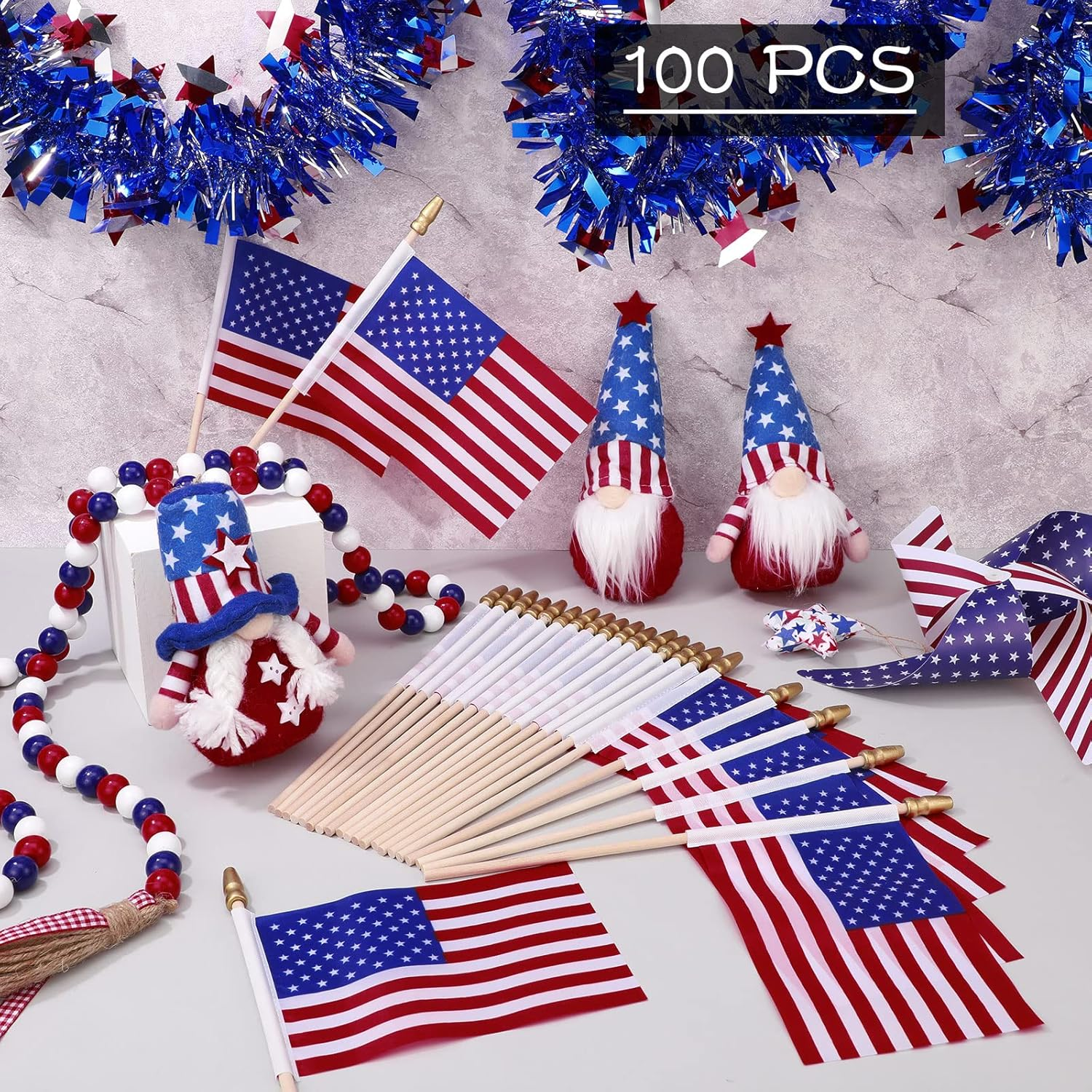 100 Pack 4Th of July Small American Flags on Sticks 4 X 6 Inch Mini Flags Stick Bulk Independence Day Handheld American Decoration with Solid Wooden Pole for Memorial Parades - Image 5