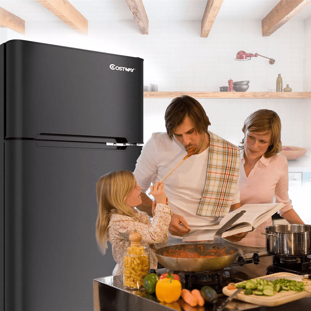 Costway Refrigerator Small Freezer Cooler Fridge Compact 3.2 Cu Ft. Unit Grey/Black/White - Image 6