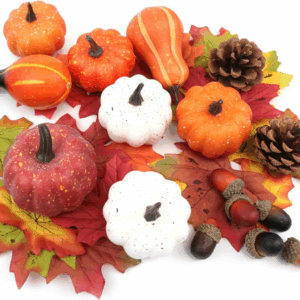 36PCS Mini Artificial Pumpkins Fall Decor Set - Realistic Small Fake Pumpkins for Decorating with Gourd Fall Leaves Acorns Pinecones for Autumn Table Centerpiece, Thanksgiving Harvest Home Decorations