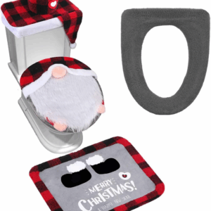 Gnome Toilet Seat Cover and Rug Set of 5, Funny Swedish Tomte Gnomes Scandinavian Christmas Bathroom Decorations 2025