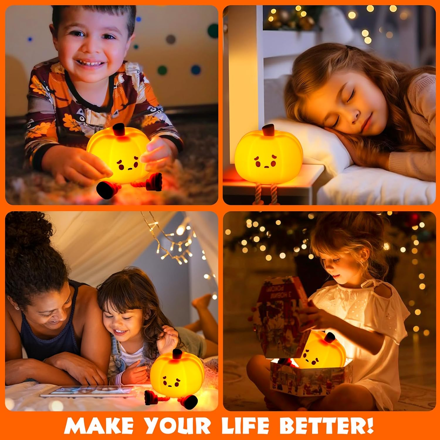 Pumpkin Night Light, Cute LED Lamp, Silicone Dimmable Nursery Nightlight for Kids, Silicone Rechargeable Bedside Touch Lamp, Funny Office Desk and Halloween Decor for Woman and Kids - Image 7