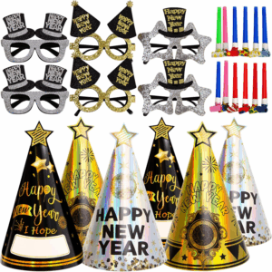 Happy New Years Eve Party Supplies 2026 Party Favors 12 Hats 6 Felt Plastic Frame Glitter Glasses 12 Blowouts New Year Decorations NYE Party Favors Squawkers Noisemakers