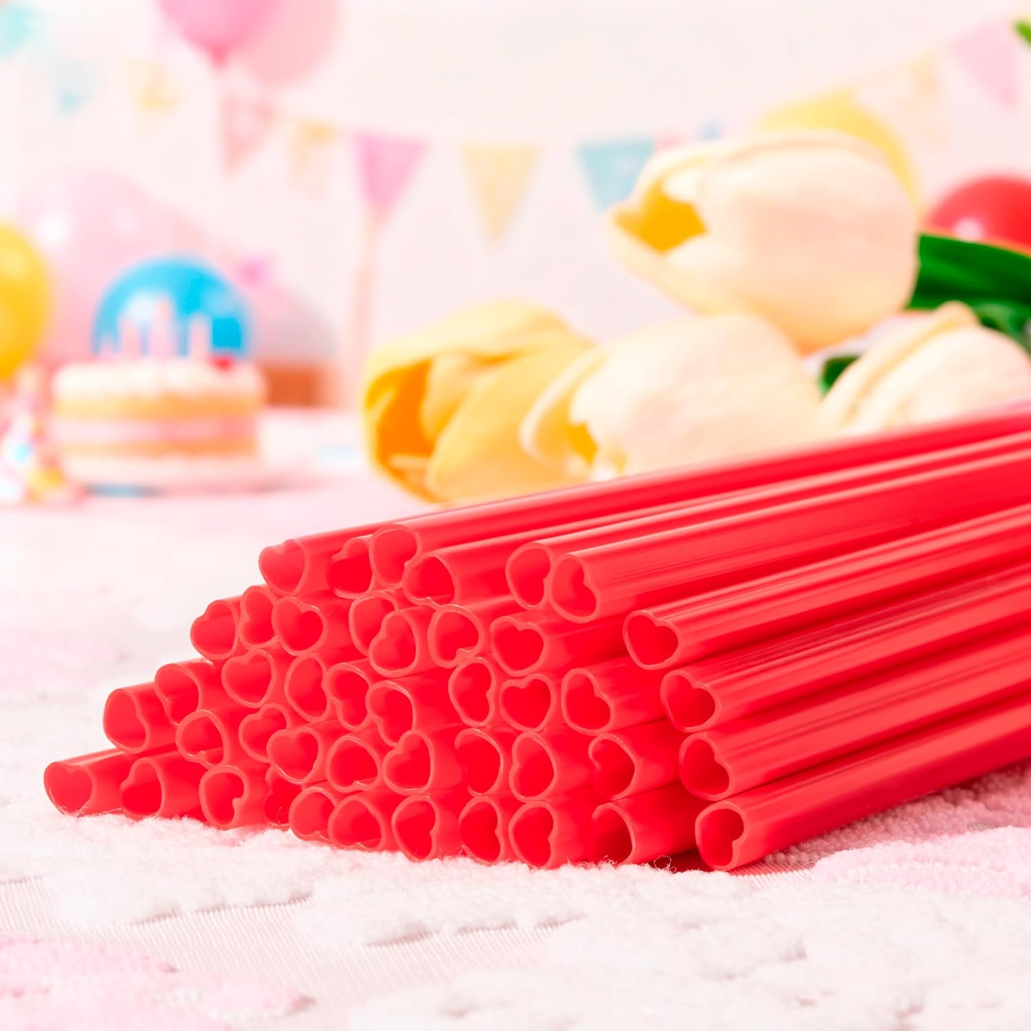 50 Pcs Red Heart Shaped Disposable Straws- Plastic Drinking Cute Straw for Valentines Day Cocktail Birthday Party Bridal Shower Wedding Supplies, Individually Wrapped (Red) - Image 3