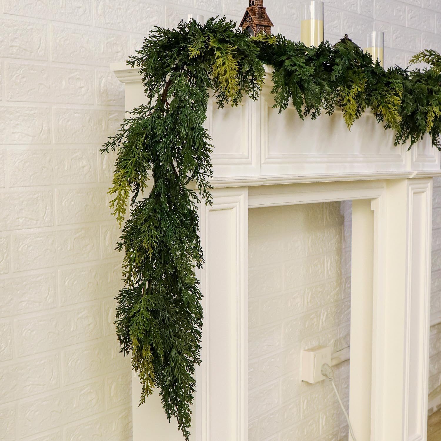 6Ft Christmas Garland Real Touch Artificial Cedar Cypress Garlands Faux Pine Realistic Greenery Garland for Table, Stairs, Porch, Mantle, Fireplace Indoor Outdoor Christmas Decorations (Green) - Image 4