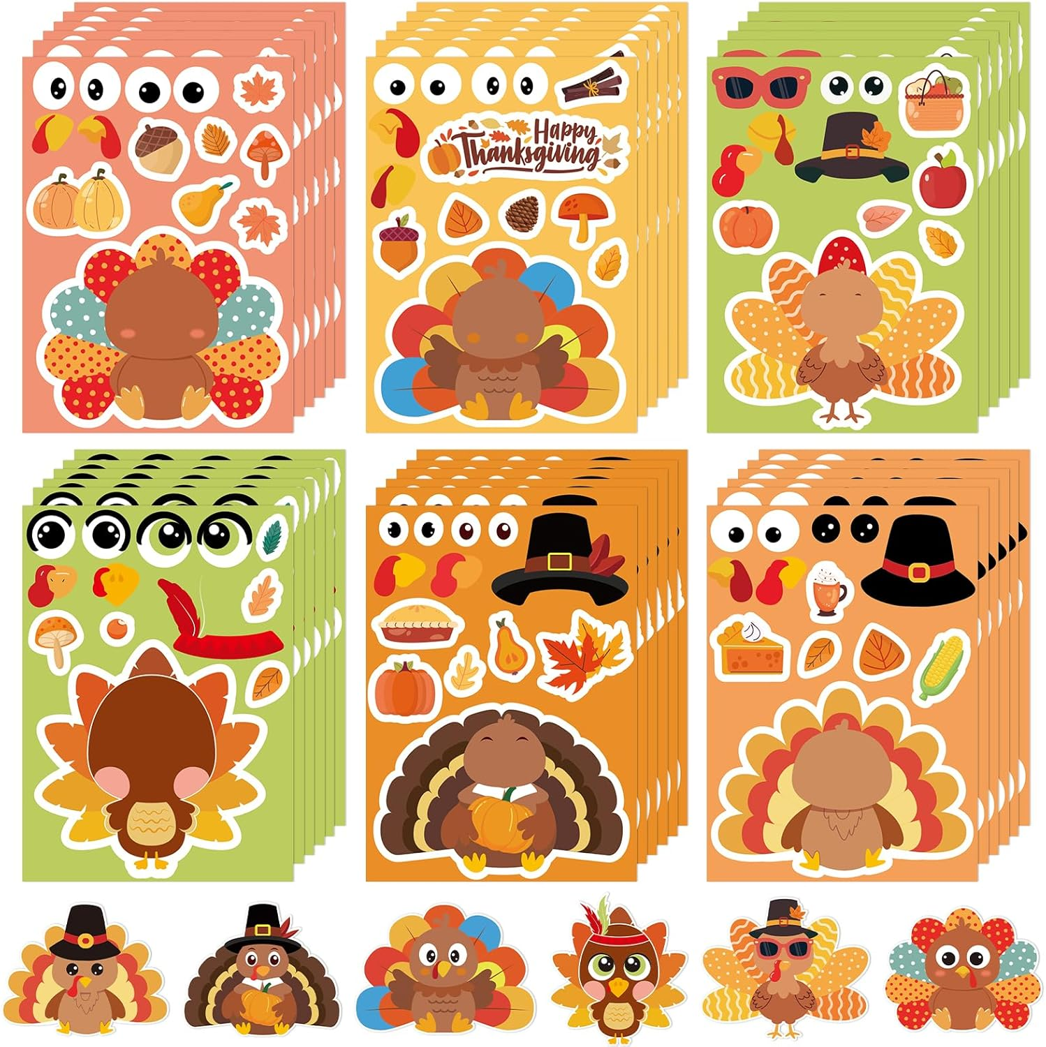 Thanksgiving Stickers for Kids 36 Sheets Make a Turkey Face Stickers Thanksgiving Crafts for Kids Make Your Own Turkey Sticker
