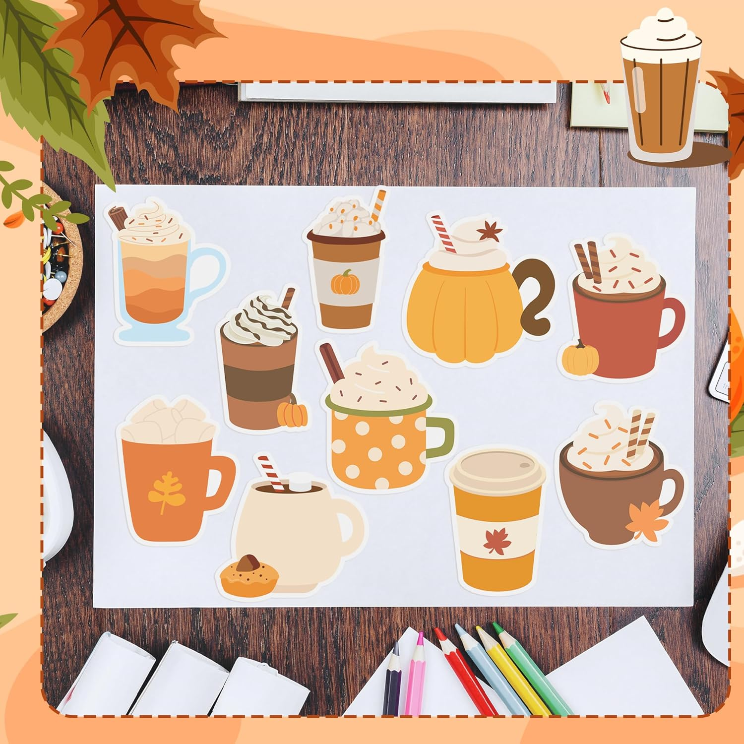 30 Pack Fall Coffee Cup Sticky Notes - Autumn Maple Leaf Pumpkin Self Sticky Writing Memo Pads for Latte Lover Office School Class Student Kids Gift Thanksgiving Party Favors Goodies Bag Filler - Image 3