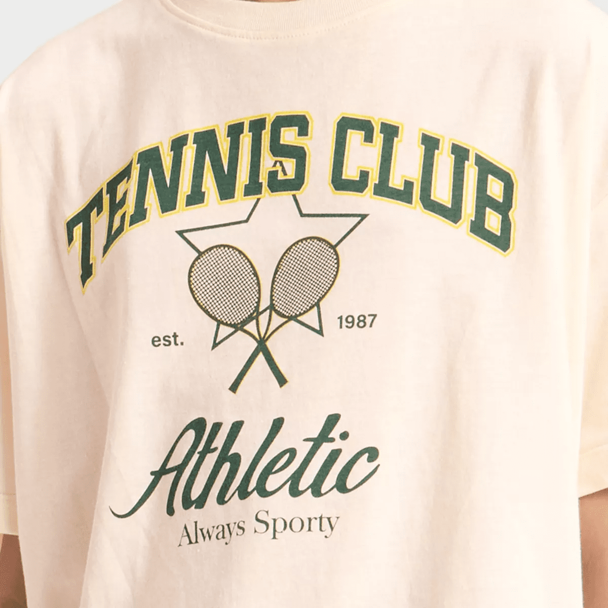 Girls' Athletic Tennis Club Short Sleeve Oversized Graphic T-Shirt - Ivory - Image 2
