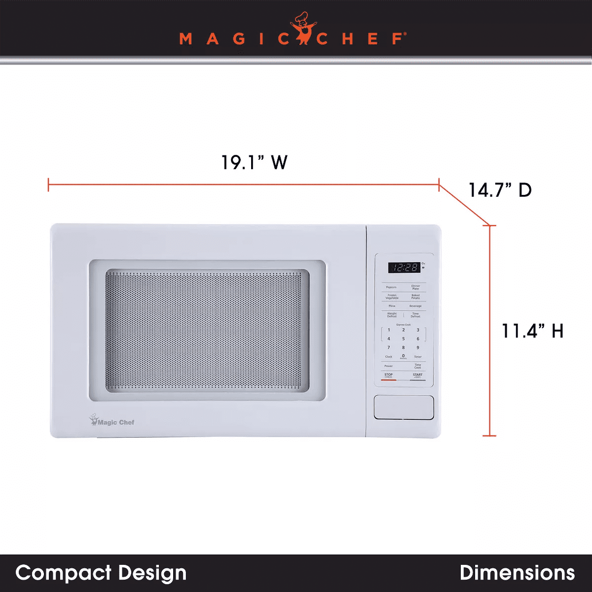 Magic Chef 0.9 Cubic Feet 900 Watt Small Stainless Countertop Microwave Oven for Compact Spaces W/ 6 Pre Programmed Cooking Modes, White - Image 3