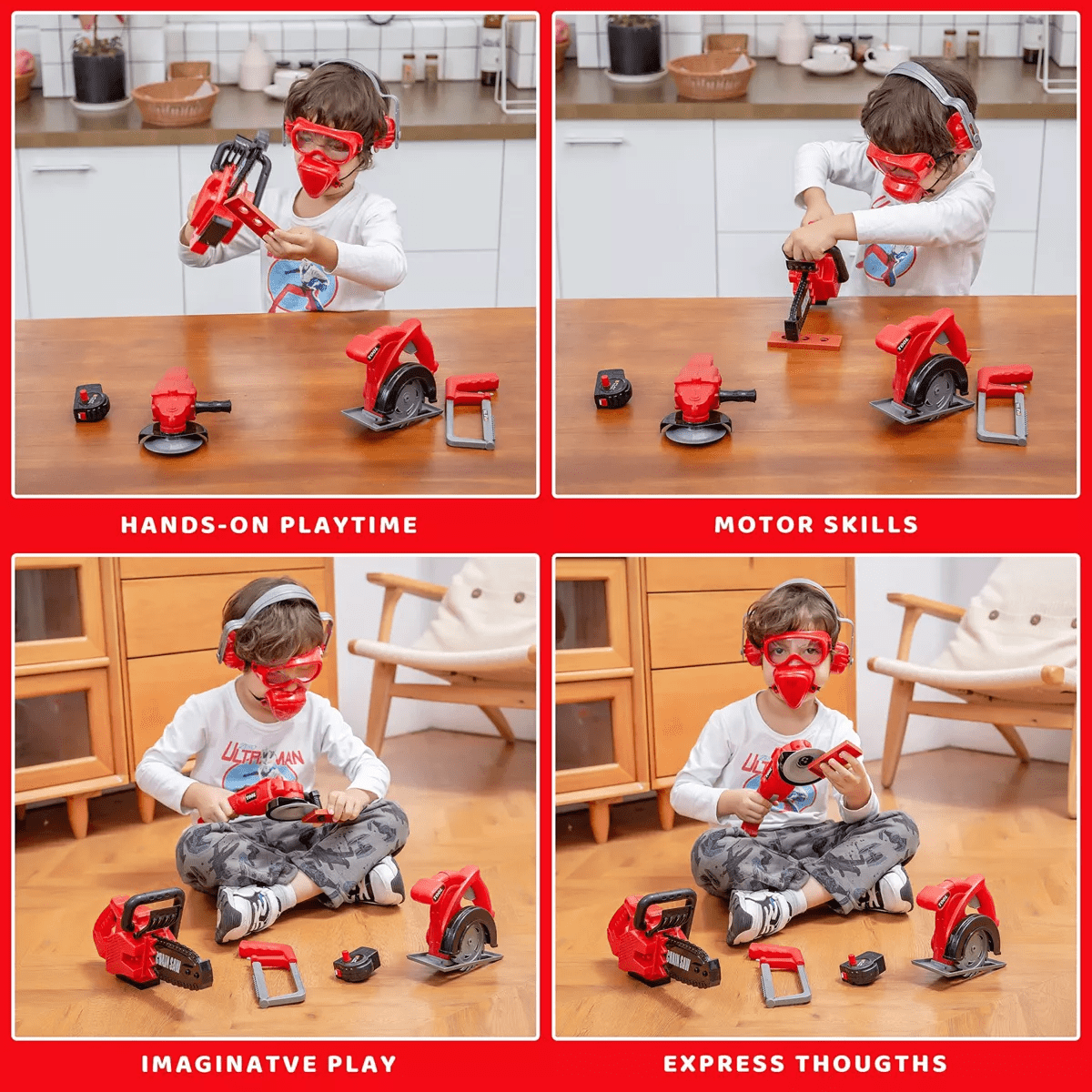 Joyfy 9Pcs Kids Tool Set with Construction Worker Box & Drill Chainsaw, Pretend Play Toddler Tool Toys for Boy Girl Birthday Dress up Party Favors - Image 4