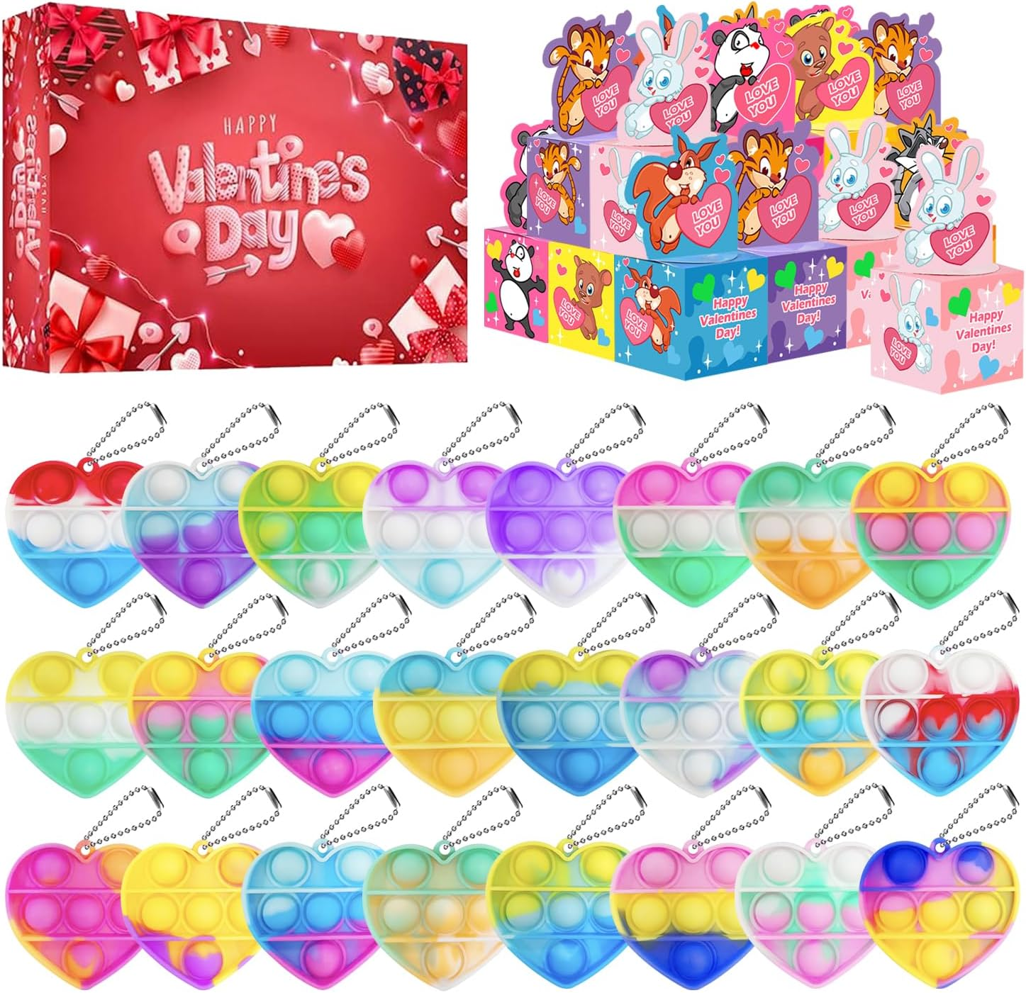 24 Pack Valentines Day Gifts for Kids Pop Fidget Toy Party Favor Set with Greeting Card Boxes for Kids Girls Bays Valentine Heart Pop Stress Relief Fidget Toys Classroom Exchange Prizes Gifts - Image 4