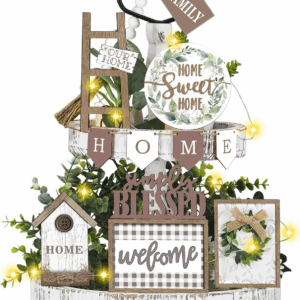 Set of 11 Summer Farmhouse Tiered Tray Decor Rustic Home Tiered Tray Decorations Set Wooden Signs Home This Is Us Farmhouse Tabletop Wood Signs for Kitchen Table Shelf Decor