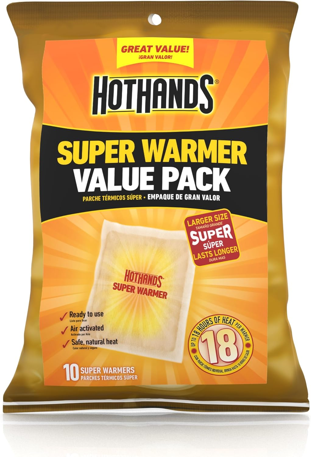 Body & Hand Super Warmers - Long Lasting Natural Odorless Air Activated Warmers - up to 18 Hours of Heat - 10 Individual Warmers