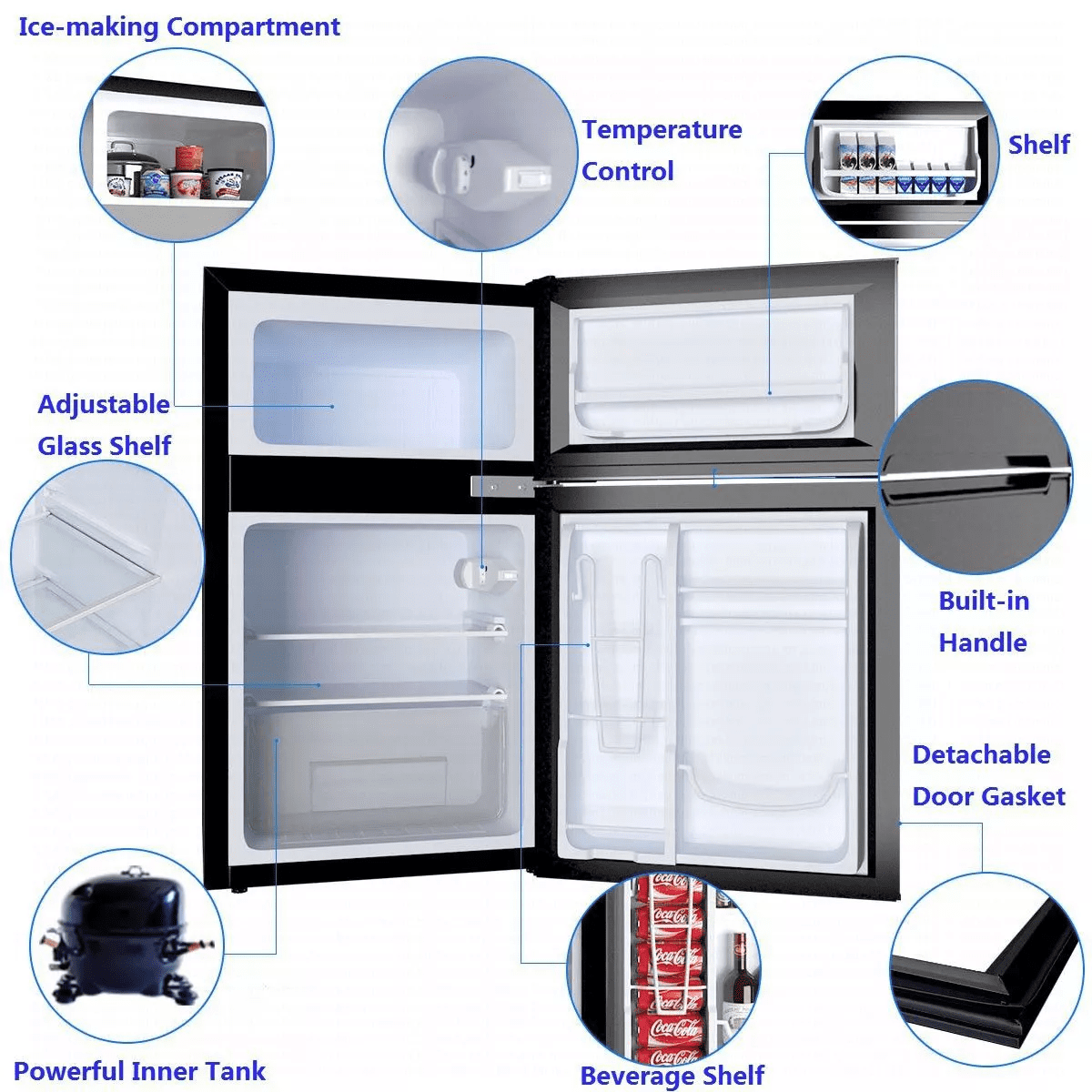 Costway Refrigerator Small Freezer Cooler Fridge Compact 3.2 Cu Ft. Unit Grey/Black/White - Image 5