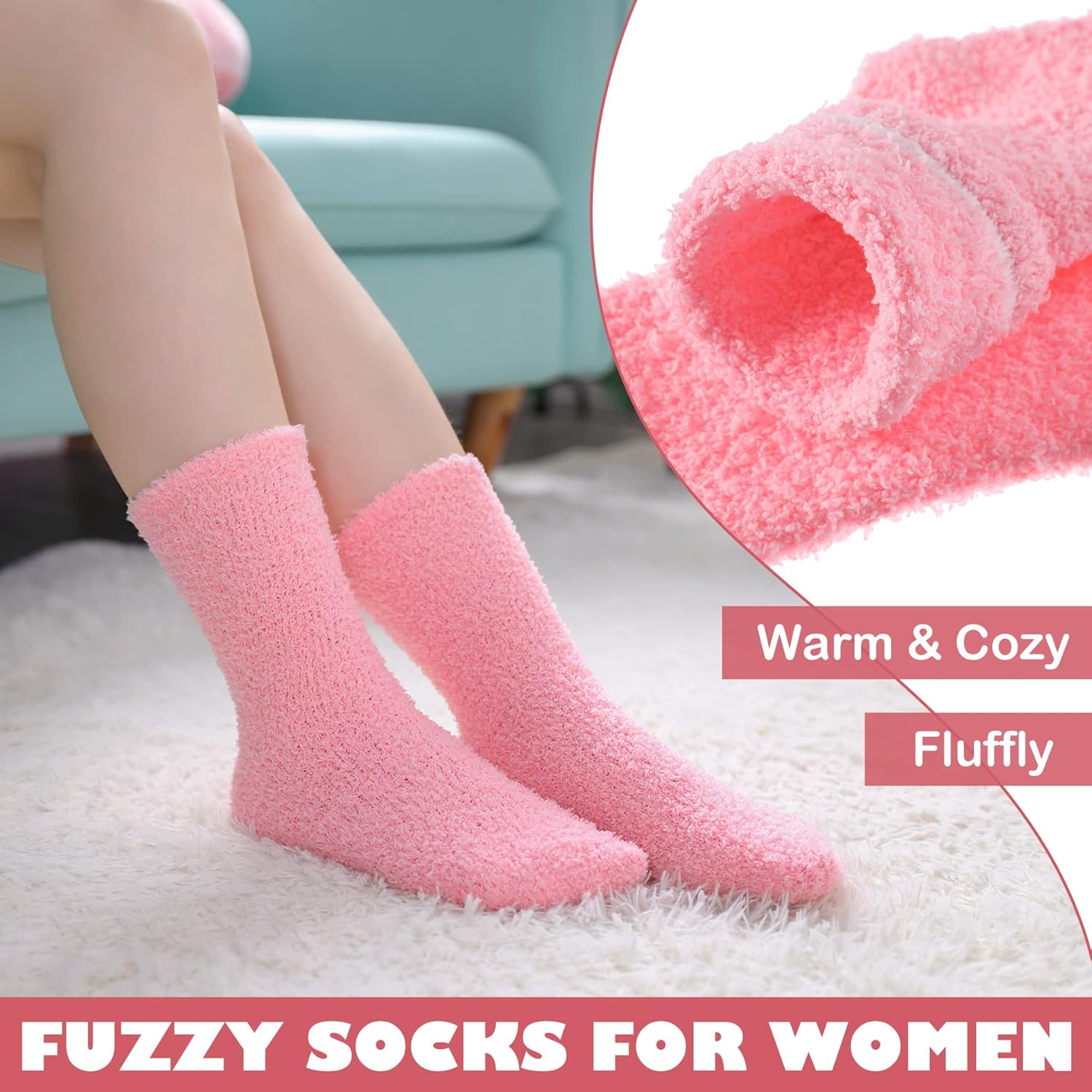 Womens Fuzzy Socks Cozy Fluffy Winter Warm Slipper Socks Microfiber Soft Home Sleeping Socks - Image 4