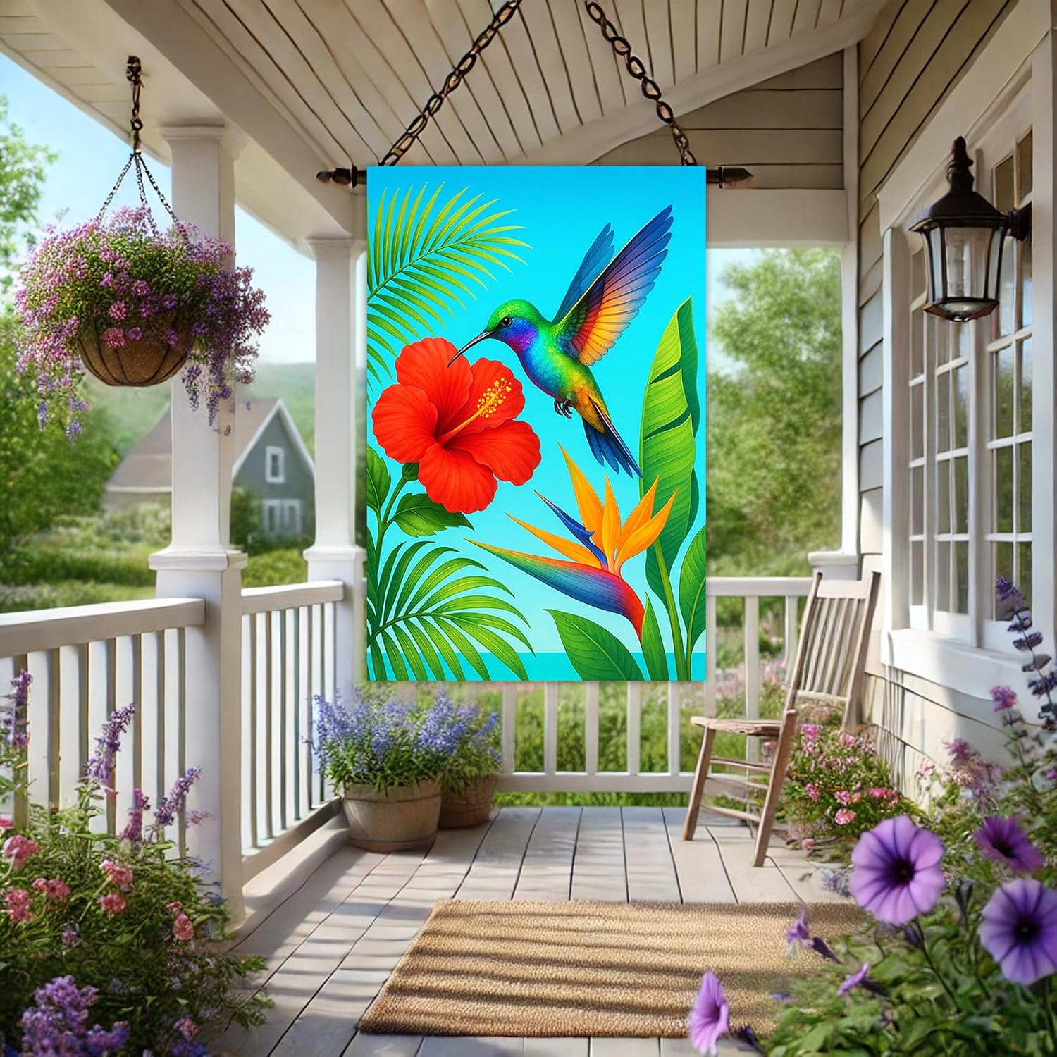 Spring Summer House Flag 28 X 40 Inch Double Sided Garden Flag Tropical Hummingbird and Hibiscus Flower for Summer Yard Banner Porch Outdoor Decor Welcome House Flag - Image 8