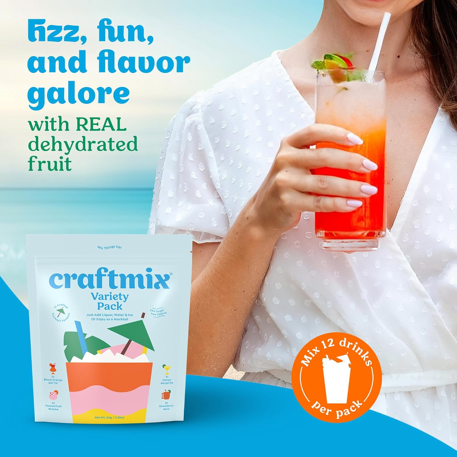 Variety Pack Cocktail & Mocktail Drink Mixer, Skinny Mixes - Water Flavoring Packets - Made with Real Fruit - Vegan Low-Carb, Low-Sugar, Non-Gmo, Dairy Free, Gluten Free, 12 Pack - Image 4