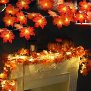 2 Pack Fall Decor Enlarged Maples Leafed Lights Total 20Ft 40LED Thanksgiving Halloween Fall Decorations for Home,Battery Operated Autumn Garland Waterproof Indoor Outdoor Holiday Christmas